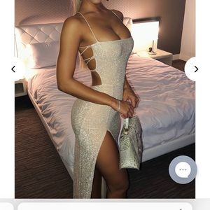 BABYBOO MILEY MAXI DRESS GOLD SPARKLE BODY MOLDING FRONT LEG SPLIT SIZE MEDIUM